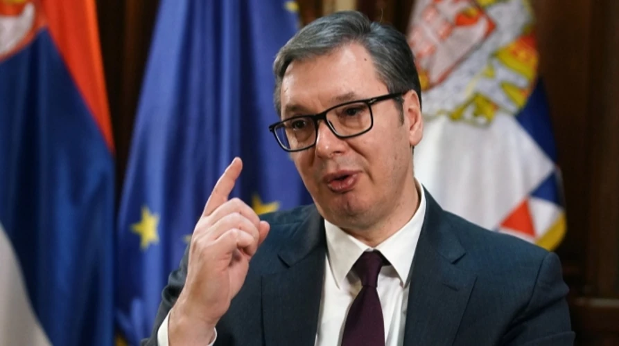 Президент Сербії Александар Вучич під час спільної пресконференції з президентом України Володимиром Зеленським у Белграді