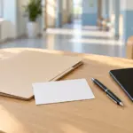 Ілюстрація підготовки до прийому: папка для документів, картка, ручка й телефон на столі